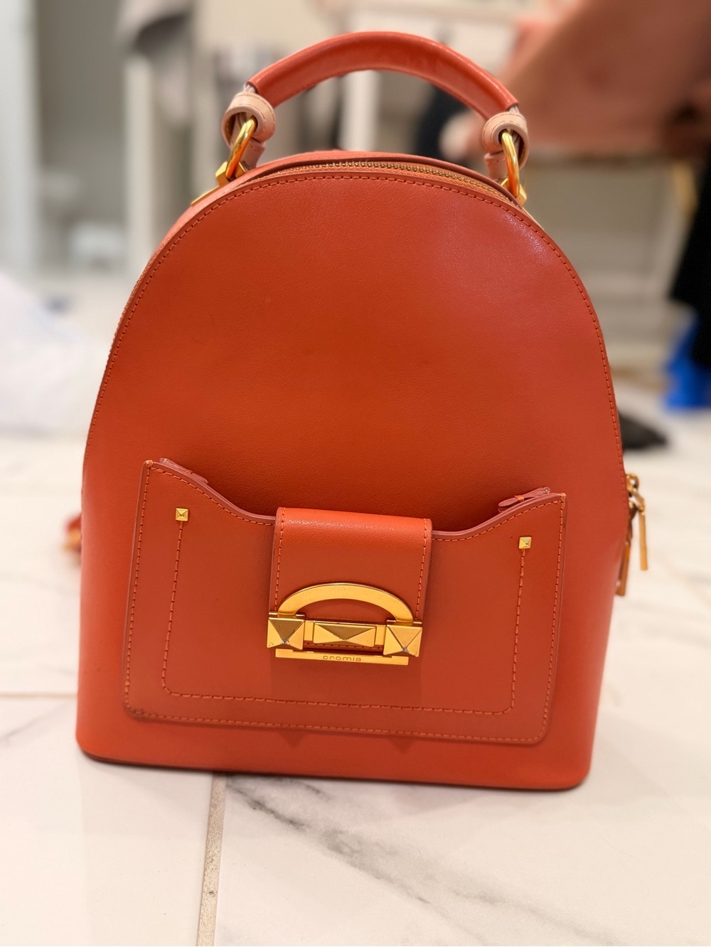 Cromia Elegant Orange Women's Backpack with Gold Hardware